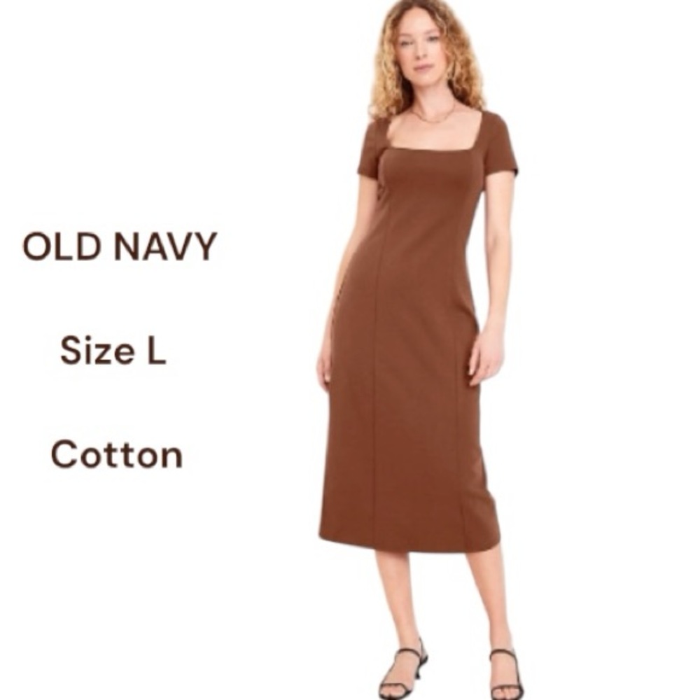 Old Navy Midi Dress Cotton Brown Square-Neck Size L